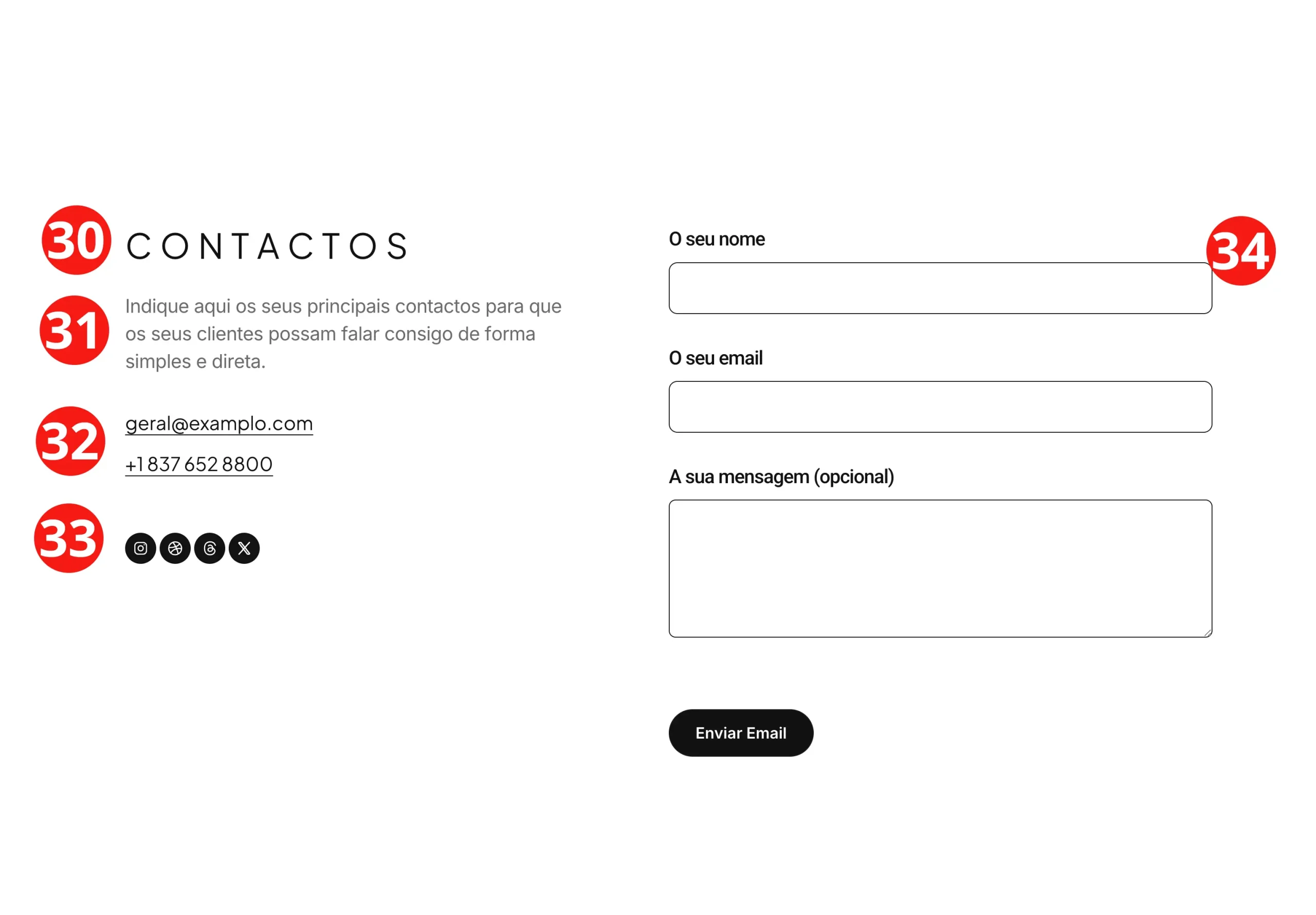 Referência da secção Contactos
